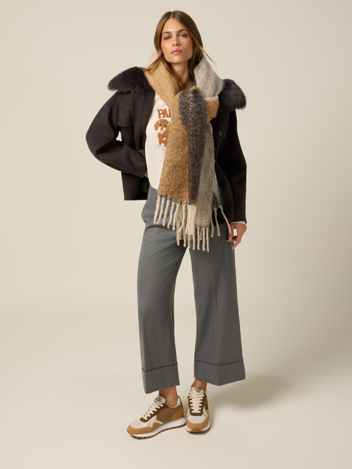 Pantaloni cropped in flanella image number 0