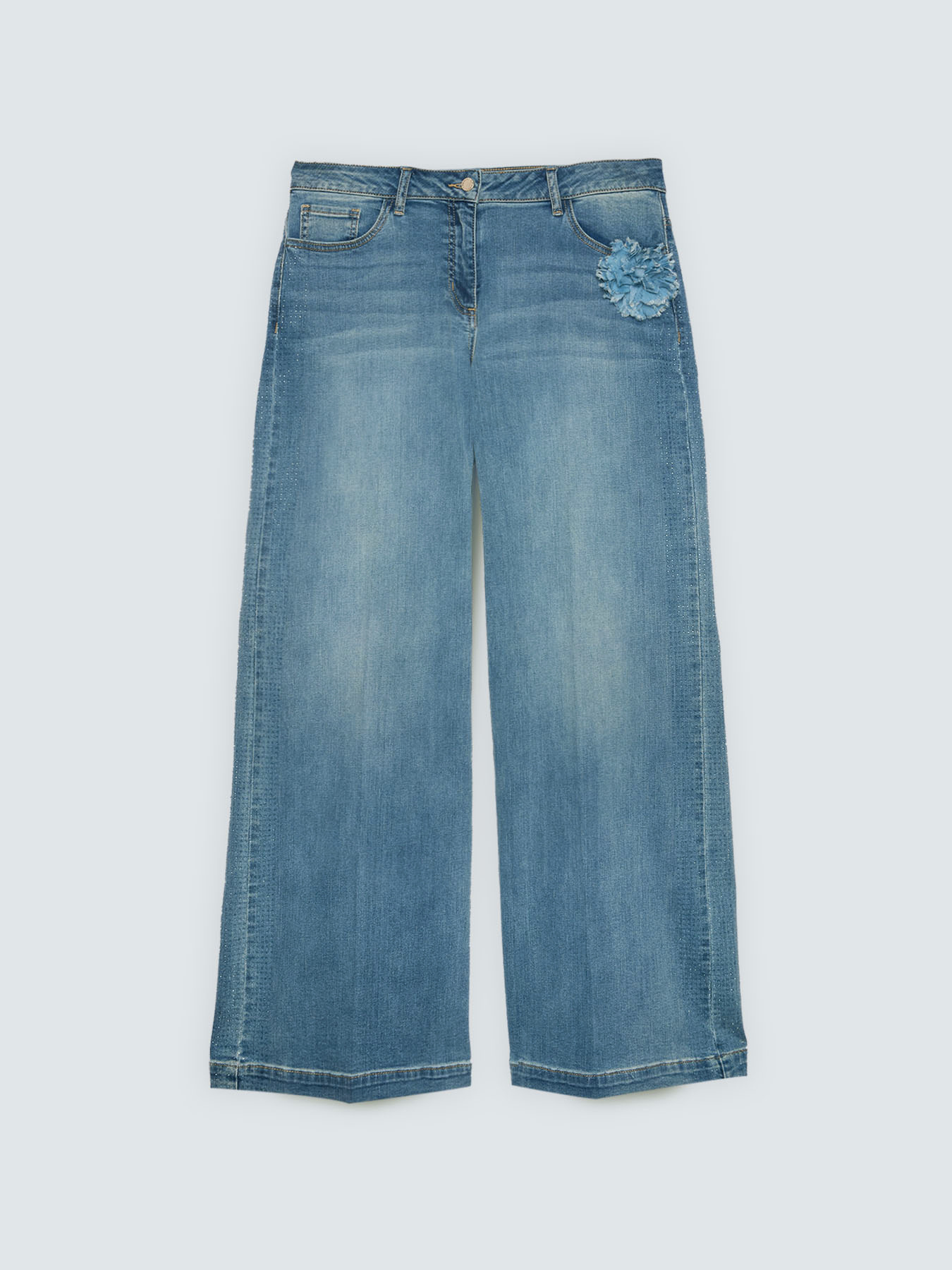 Jeans Wide Leg con spilla floreale image number 4