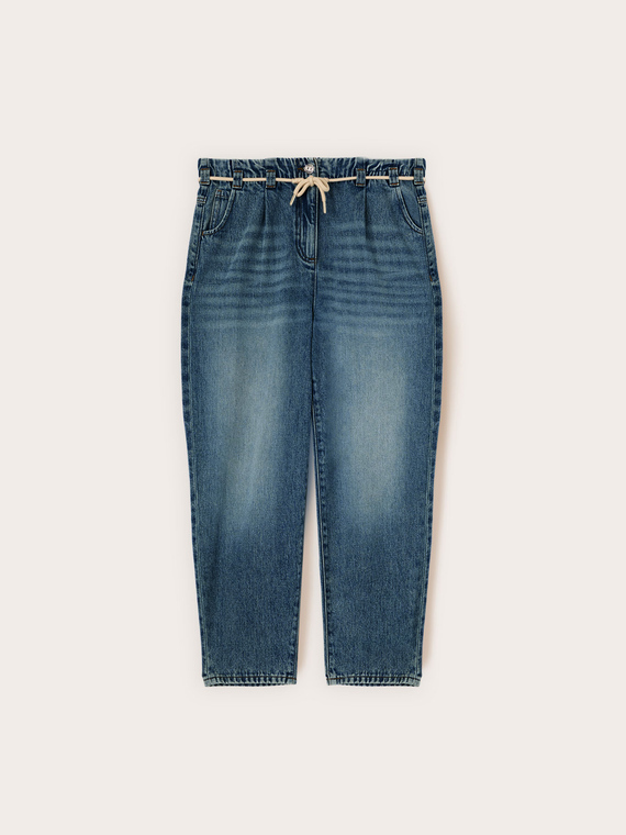 Jeans boyfriend cu șnur