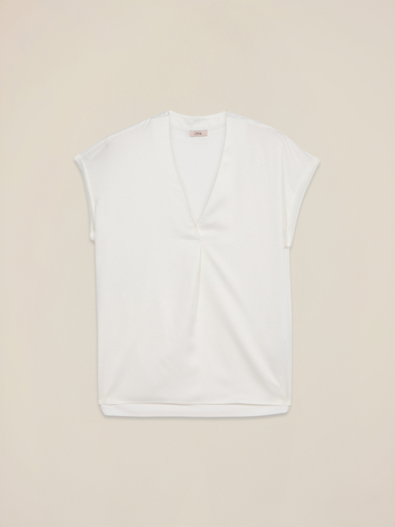 T-shirt bimaterica con scollo a V