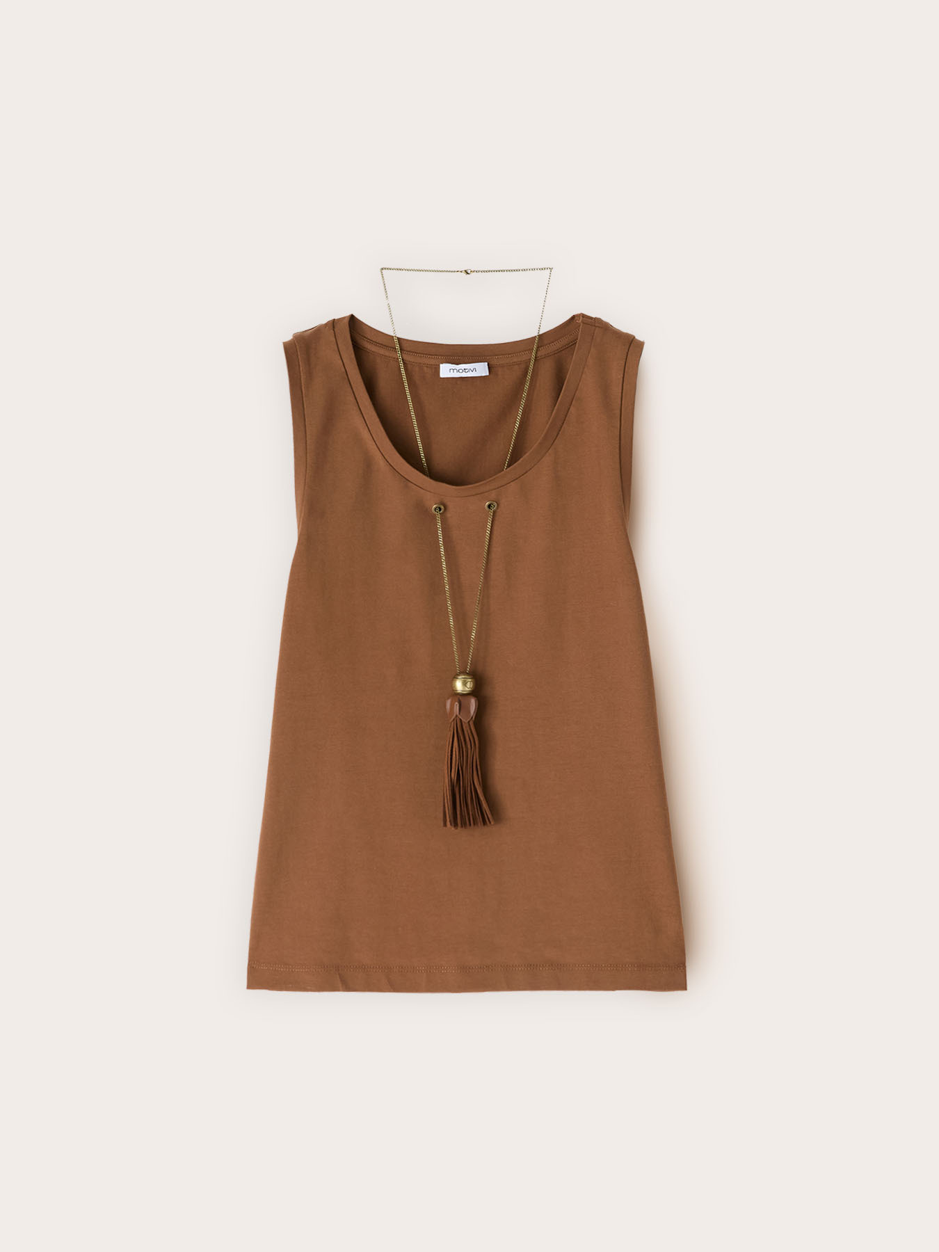 Top with integrated tassel necklace image number 4