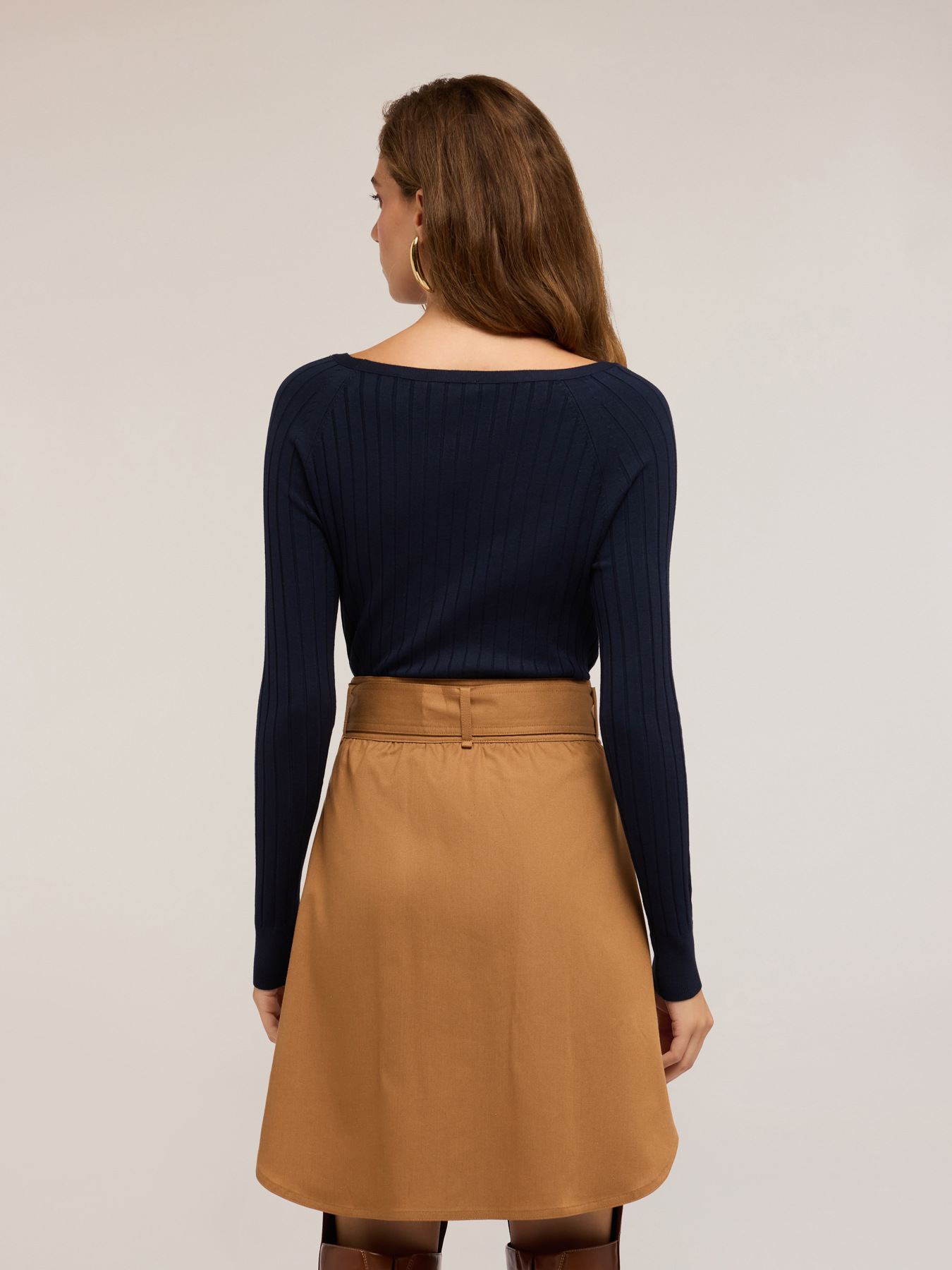 Boat neck sweater in flat rib knit image number 1
