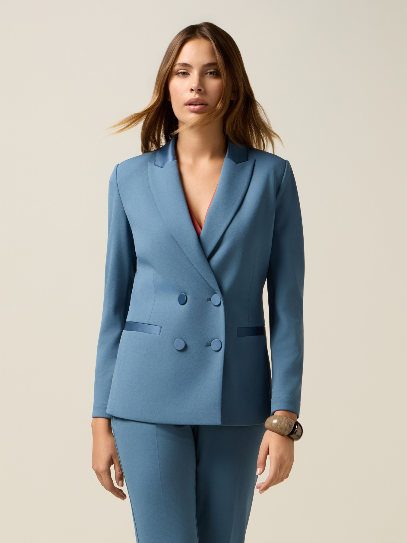 Double-breasted blazer with covered buttons image number 0
