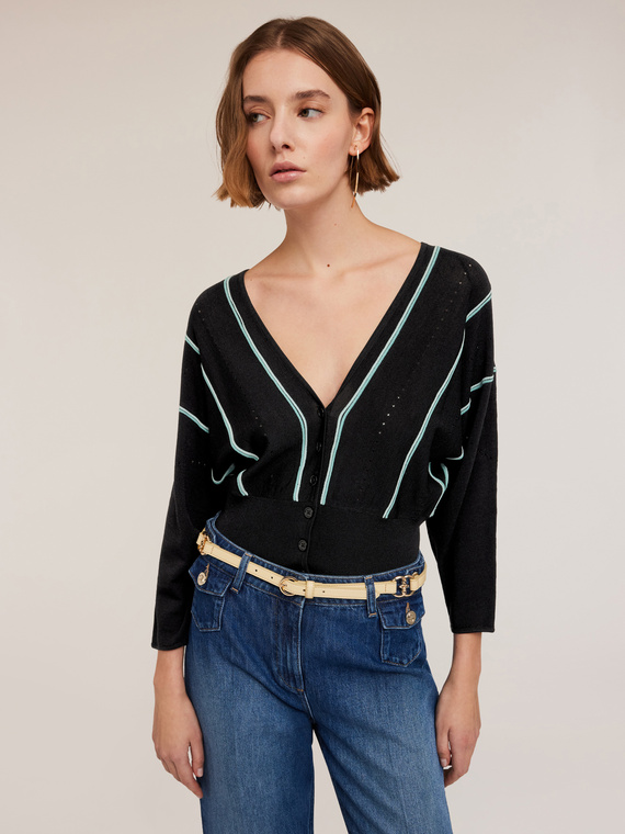Cardigan corto in maglia a righe