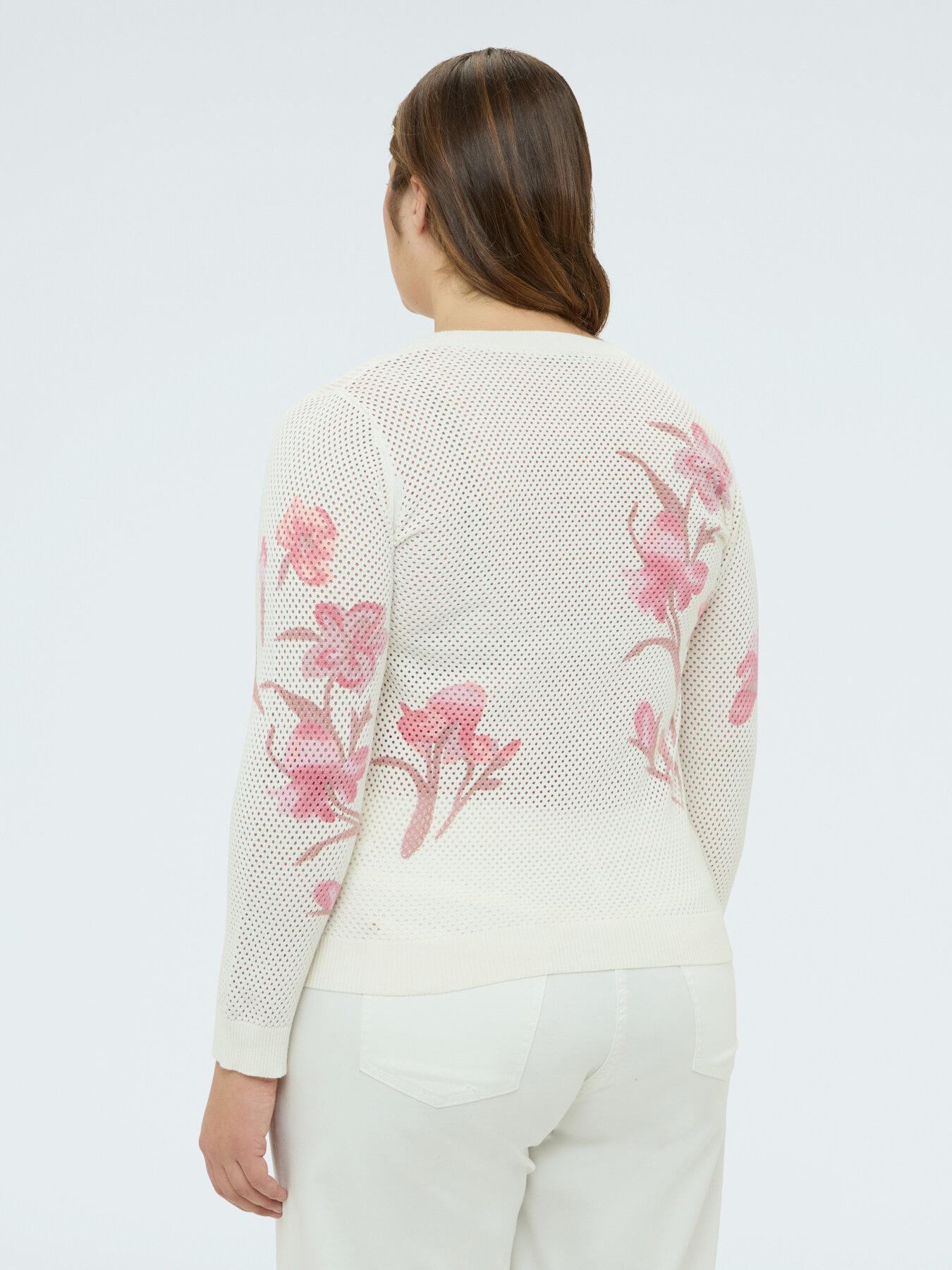 Openwork knit top with floral print image number 1