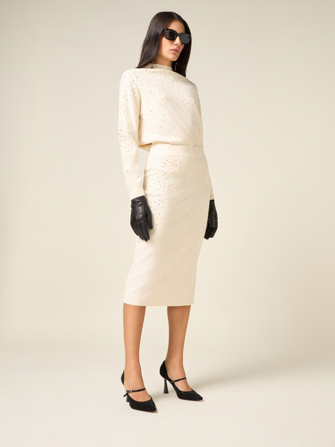 Gonna in maglia con cristalli image number 0