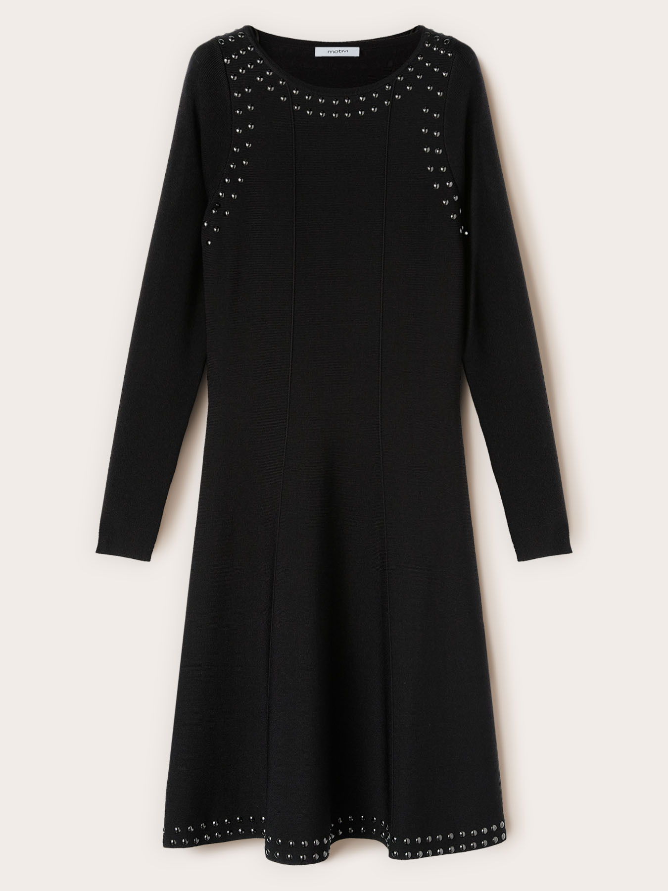 Midi flare knit dress with appliqués image number 0