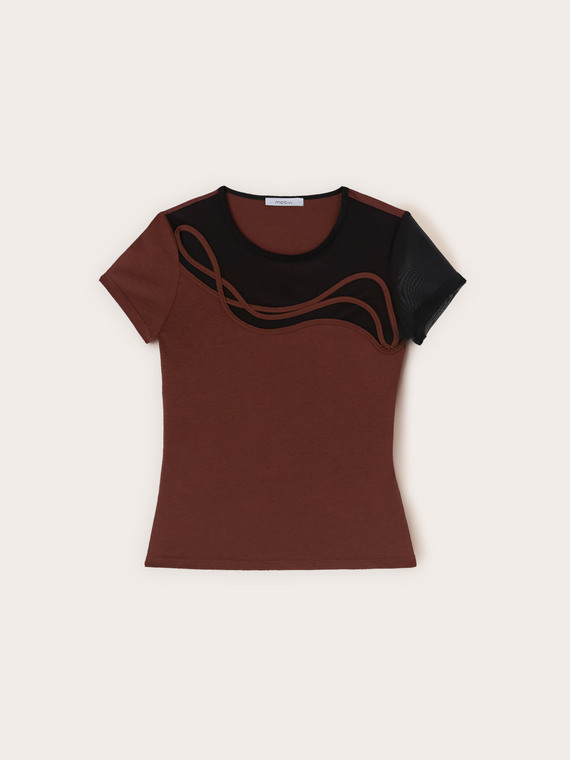 Tricou bimaterial cu broderie