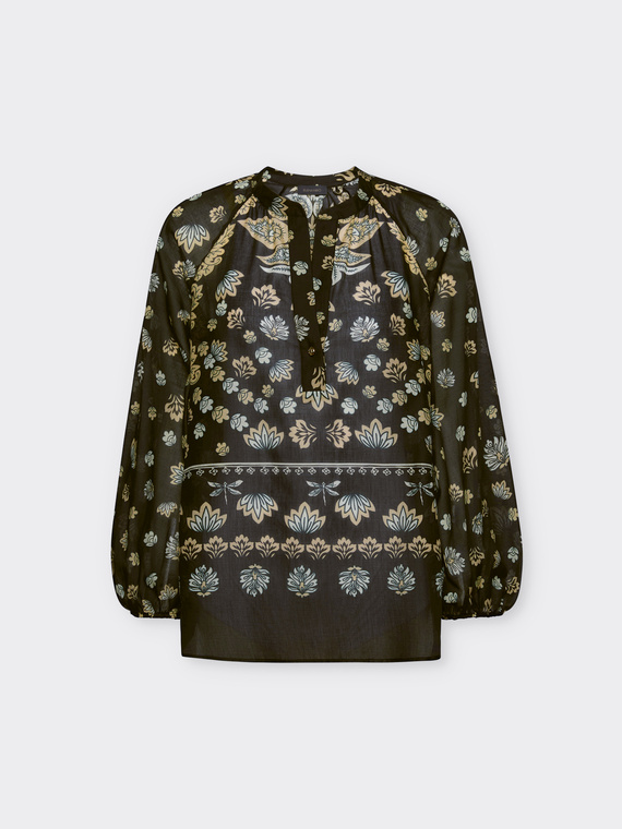 Blusa estampada em musselina de algodão