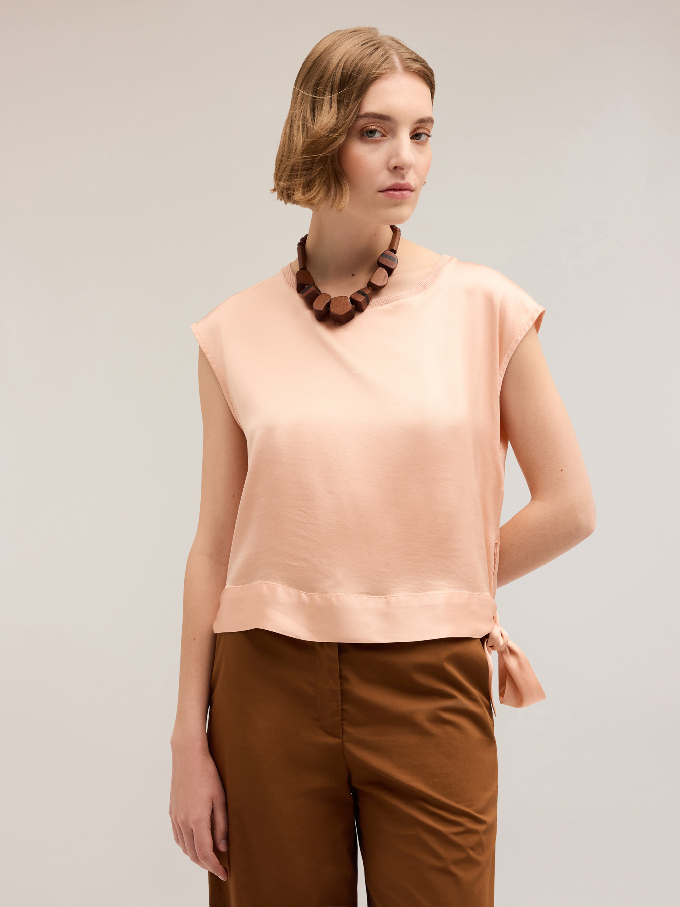 Satin blouse with knot image number 0