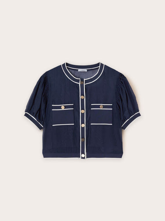 Camicia misto lyocell con bordi a coste