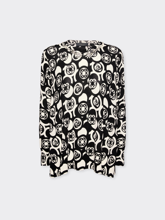 Printed sweater with embroidery