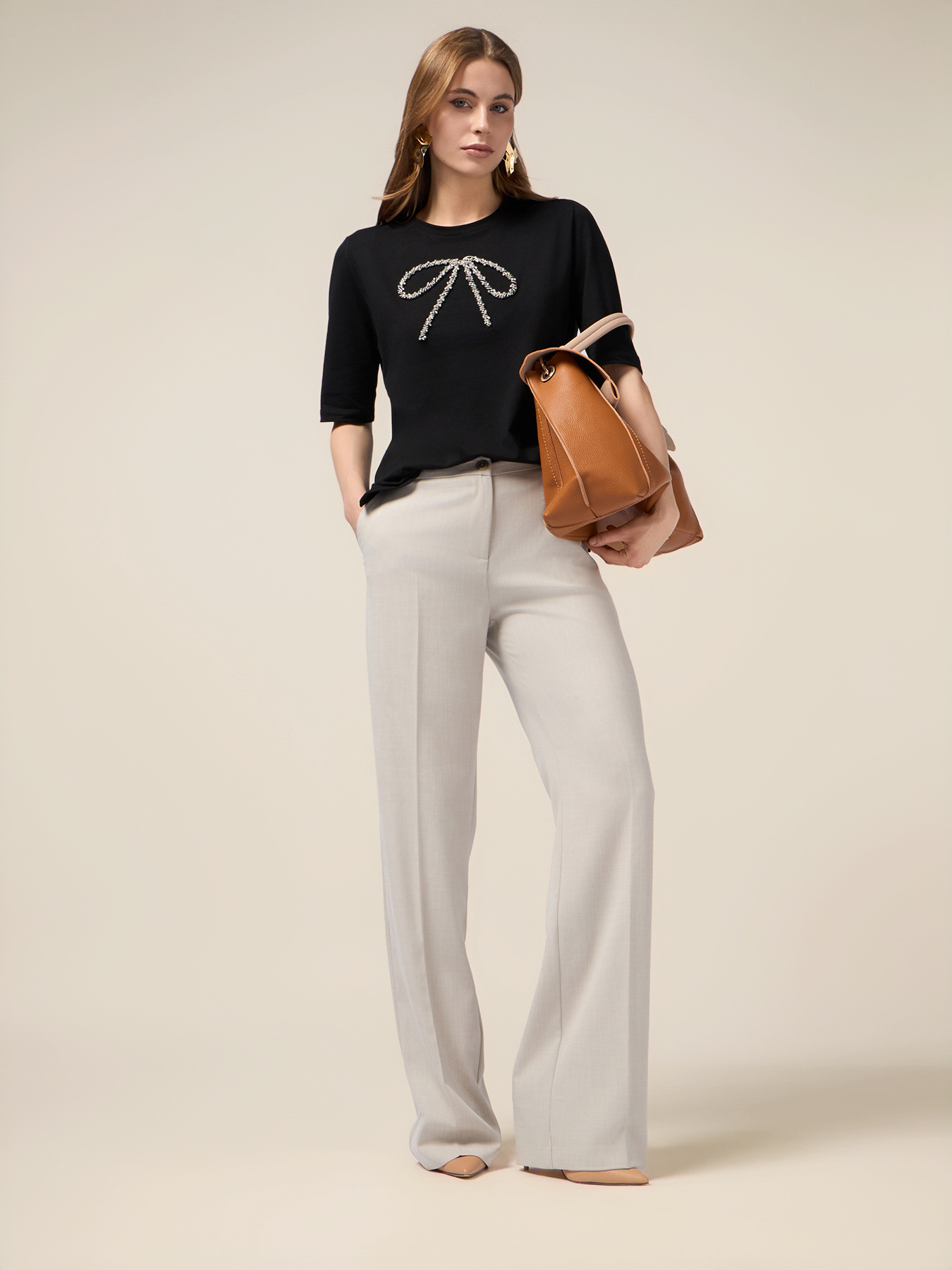 Pantalon palazzo en tissu fluide image number 0