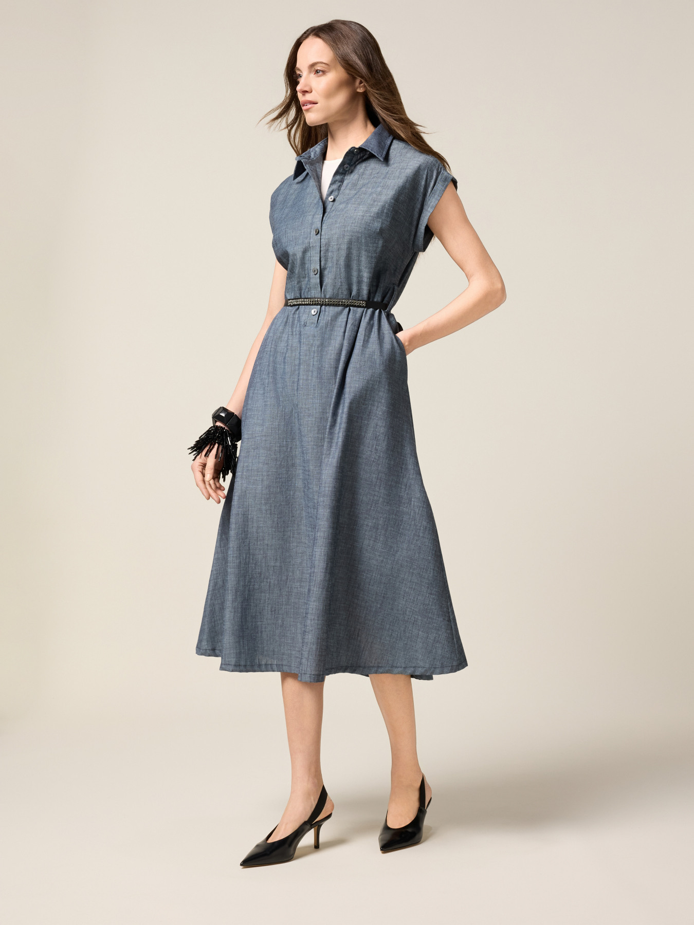 Bluse aus Leinen-Mischgewebe in Denim-Optik image number 0