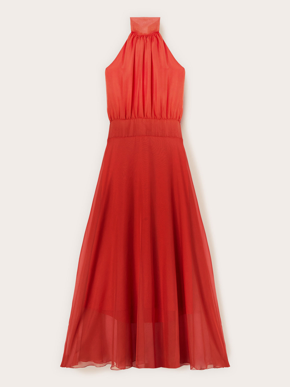 Langes Kleid aus Voile mit Neckholder-Ausschnitt