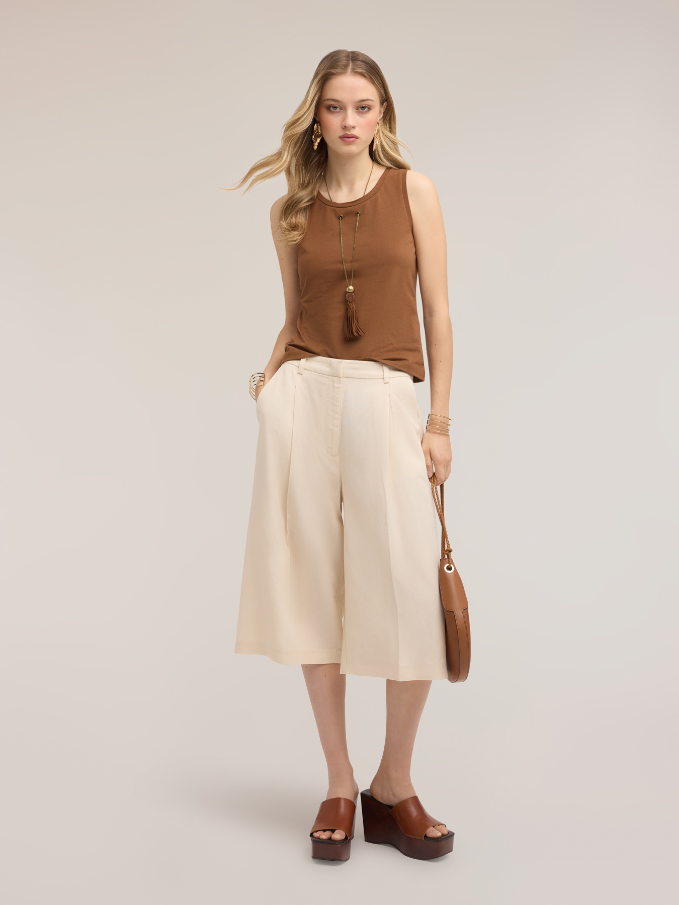 Top with integrated tassel necklace image number 2