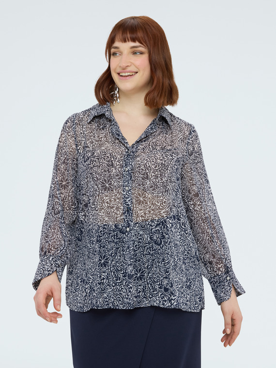 Chemise en cr&ecirc;pe avec imprim&eacute; fleuri
