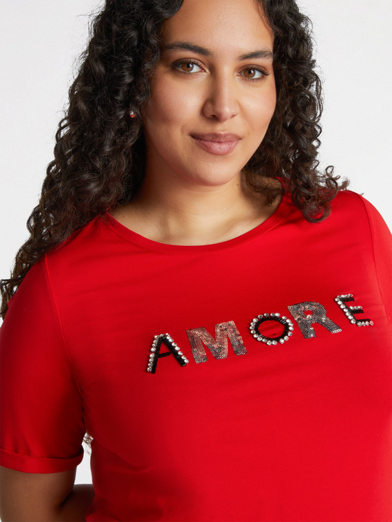 T-Shirt mit Schriftzug „Amore“