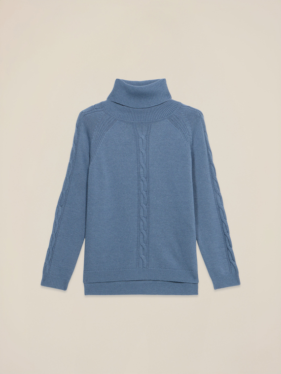 Cable-knit turtleneck sweater in cashmere blend