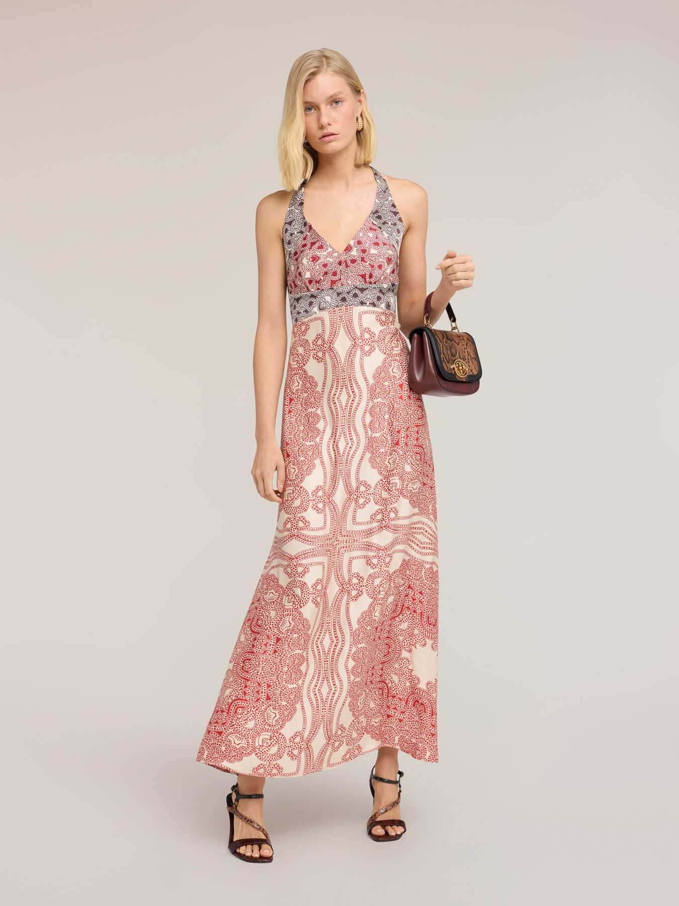 Long paisley print satin dress image number 0