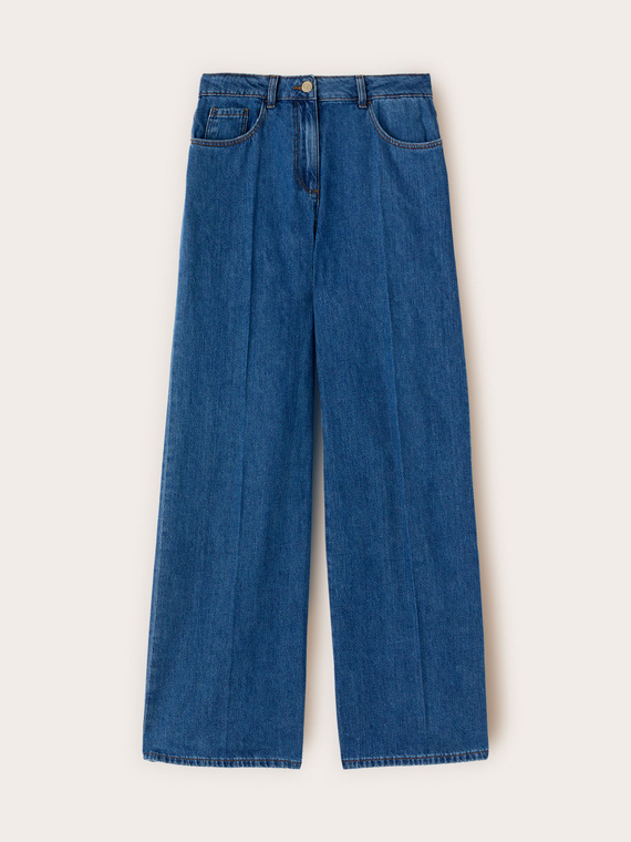 High-waisted palazzo jeans with pressed crease