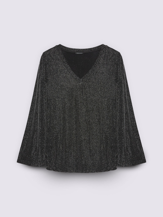 T-Shirt aus laminiertem Jersey mit V-Ausschnitt