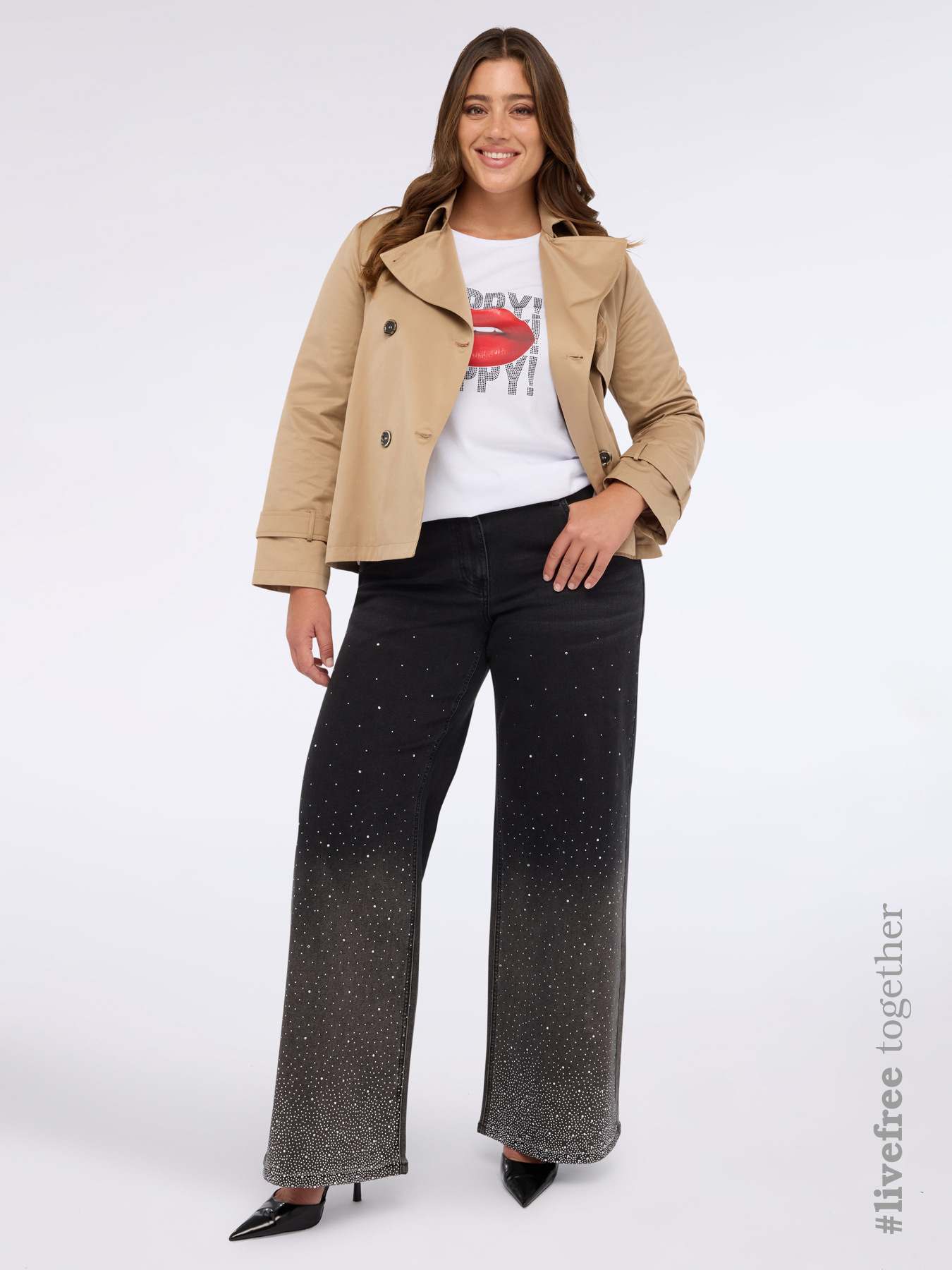 Jean à jambes larges avec points lumineux à effet dégradé image number 4