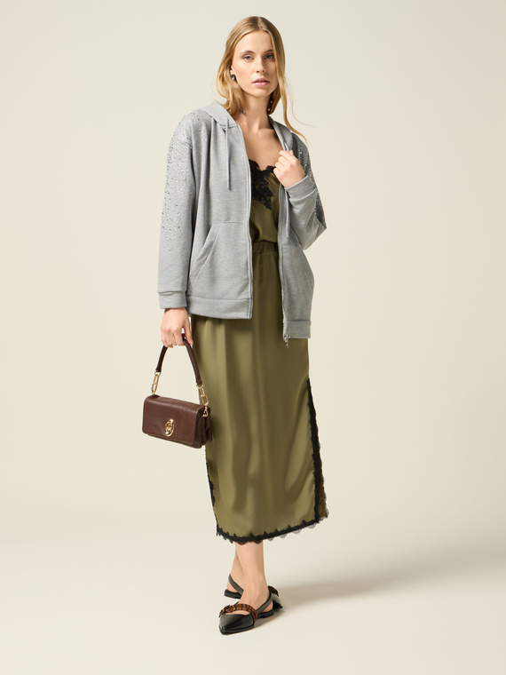 Gonna tubino midi in raso con pizzo