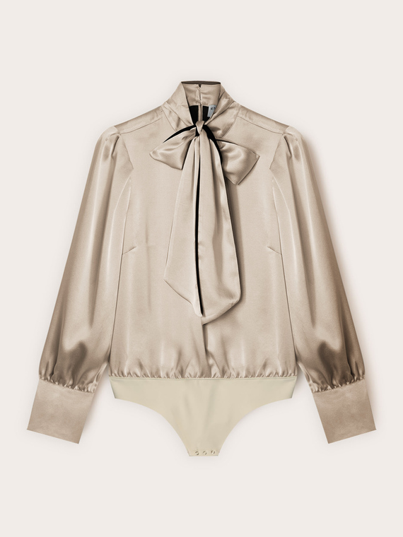 Blouse body en satin avec nœud au cou