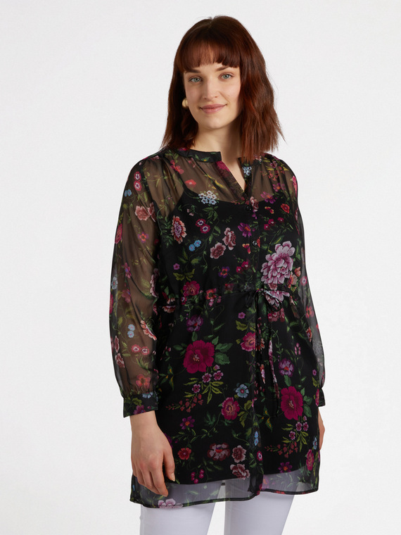 Lange Hemdbluse mit Blumenmuster
