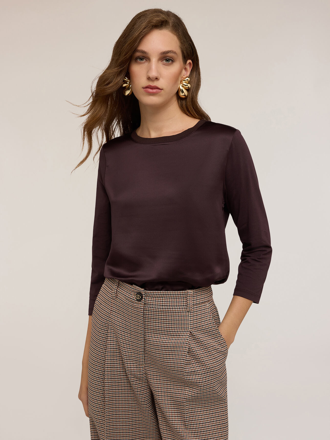 Basic two-material T-shirt image number 2