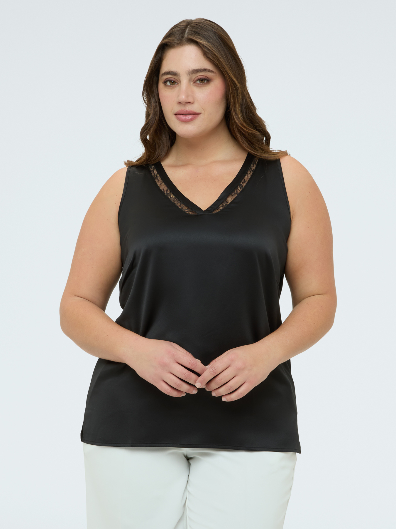 V-neck top with lace detail image number 0