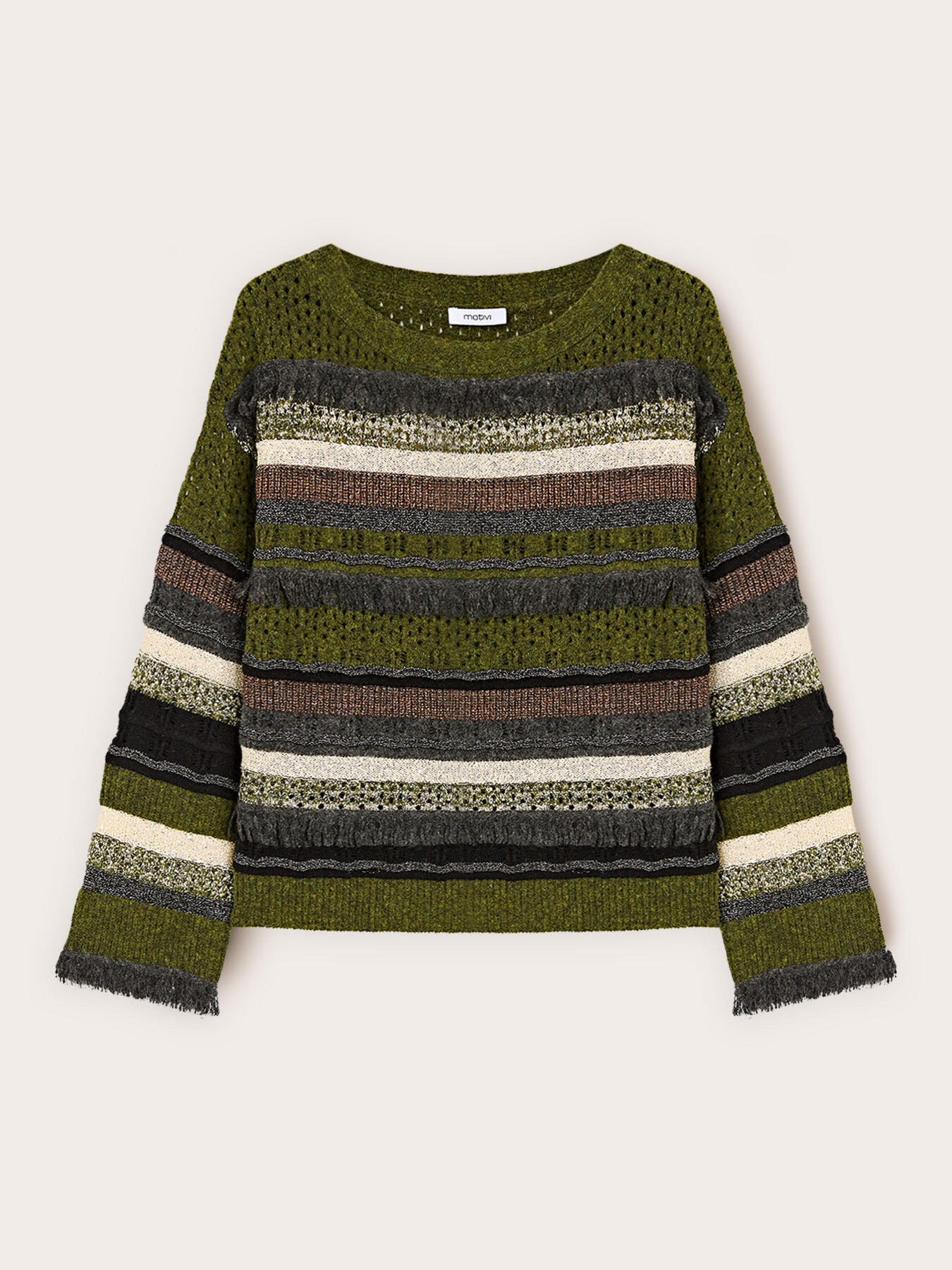 Multicolor striped perforated sweater image number 4