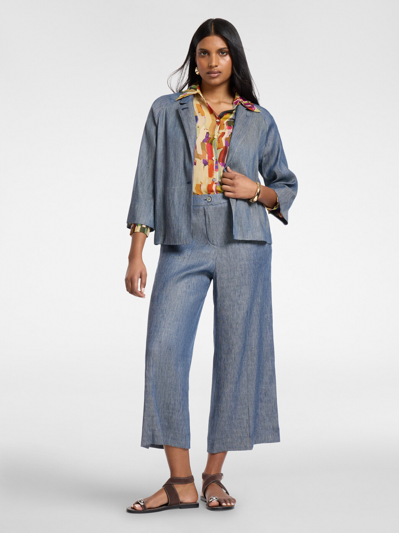 Giacca boxy in lino effetto denim image number 2