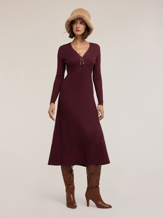Ribbed knit flare dress