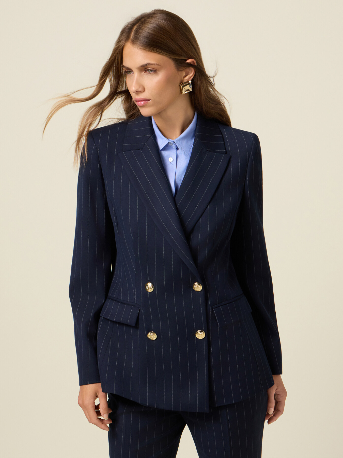 Double-breasted pinstripe blazer image number 1