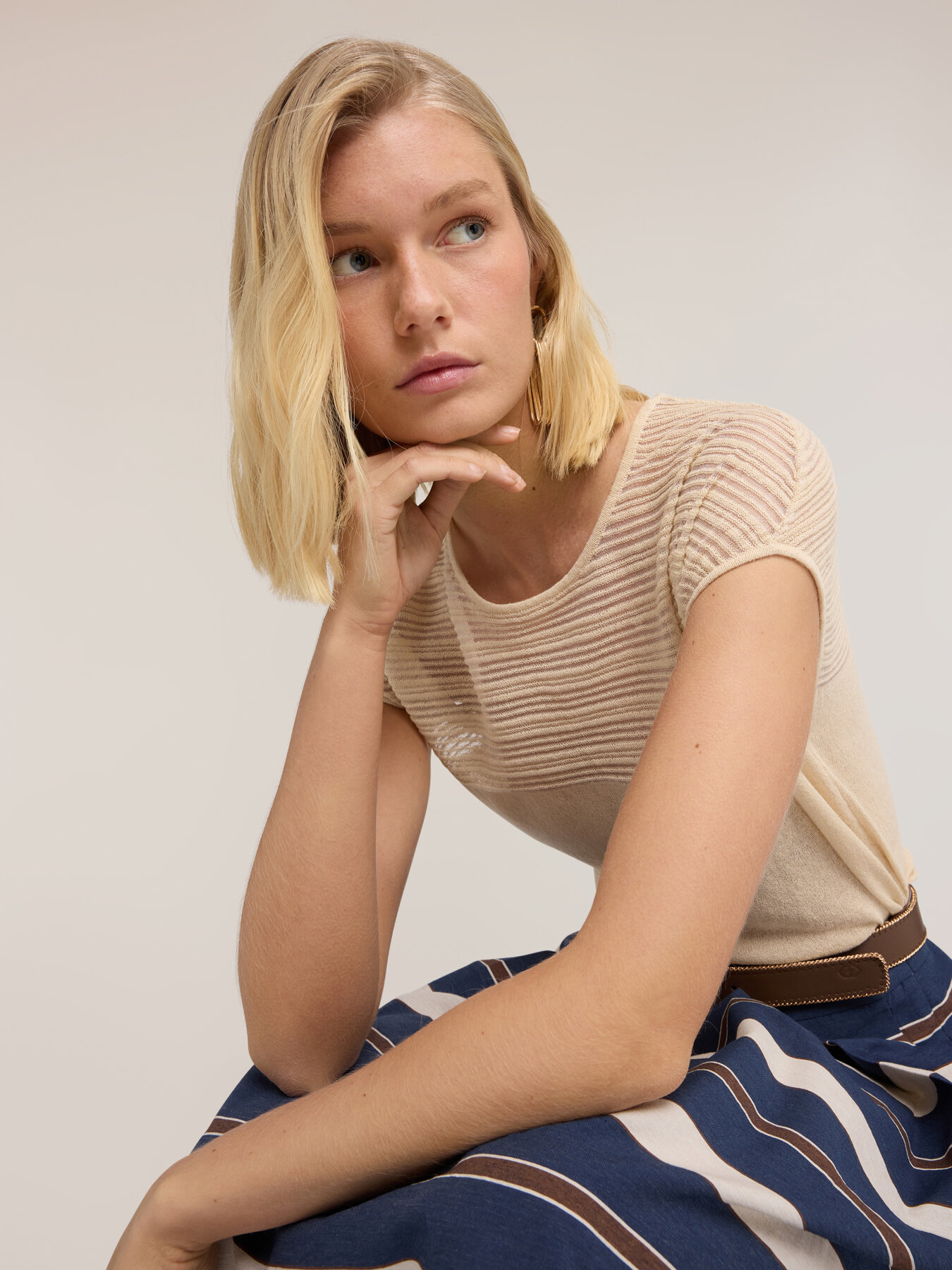 Striped linen blend sweater image number 3