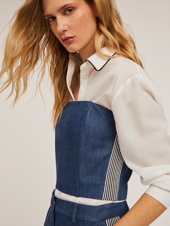 Top bustier effetto denim con bande laterali