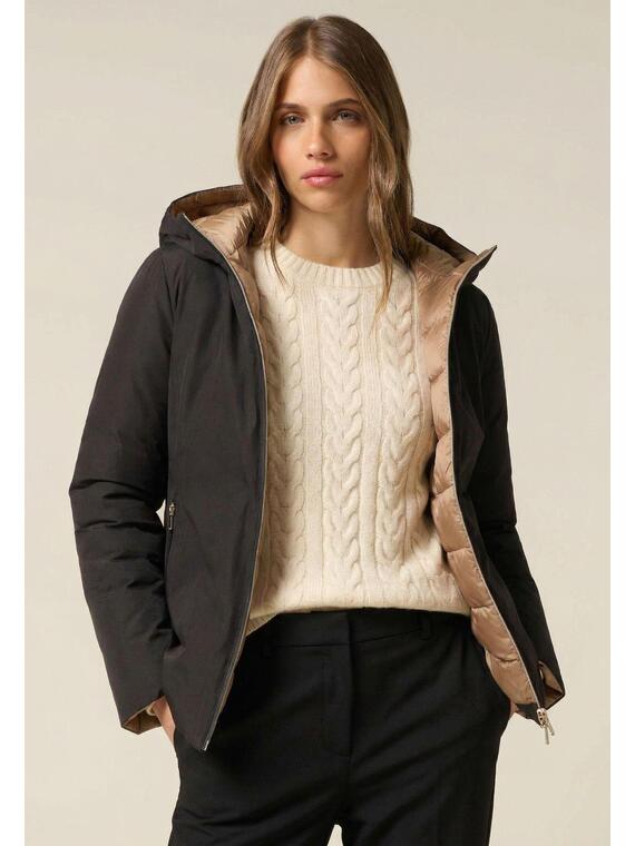 Piumino corto reversibile con cappuccio