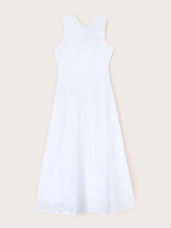 Langes Kleid aus Lochstickerei mit R&uuml;ckenausschnitt