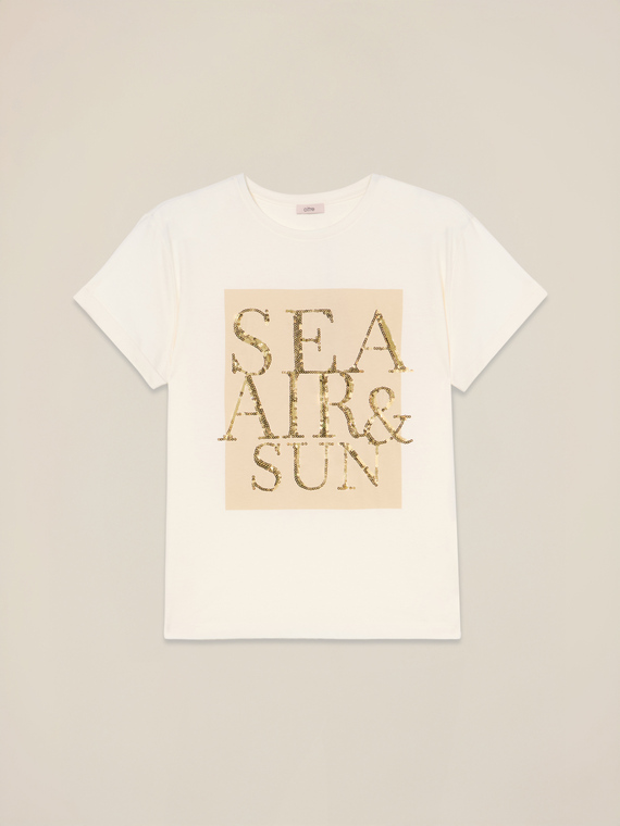 Jersey T-shirt with lettering embroidery