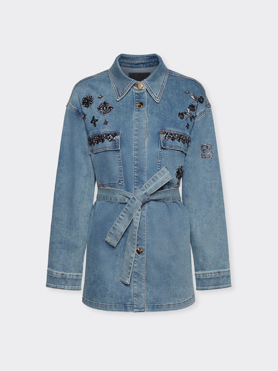 Denim jacket with appliqu&eacute;s