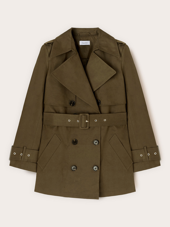 Double-breasted trench coat in cotton blend taffeta