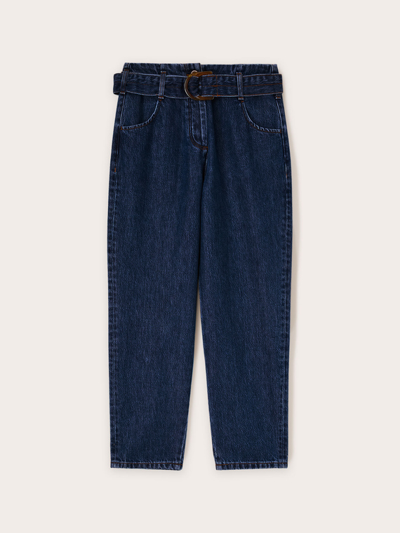 Jean ballon fit avec ceinture en lyocell mélangé