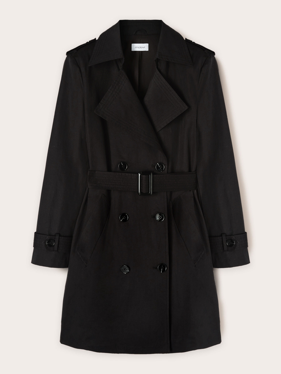 Double-breasted technical fabric trench-coat