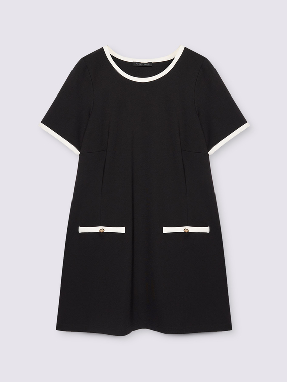Kleid mit Kontrastbesätzen und Taschen
