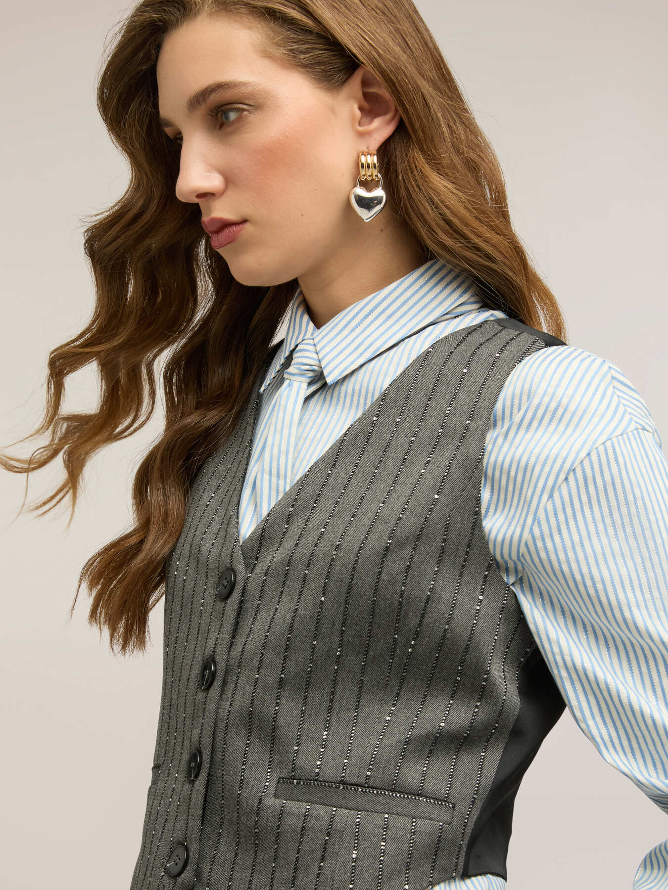 Pinstripe patterned vest with sequins image number 3