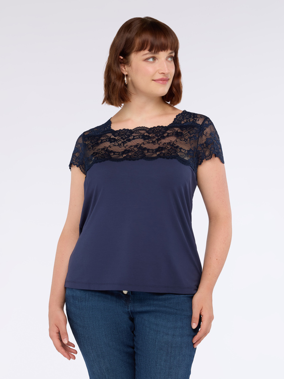 T-Shirt aus Jersey mit Spitzeneinsatz