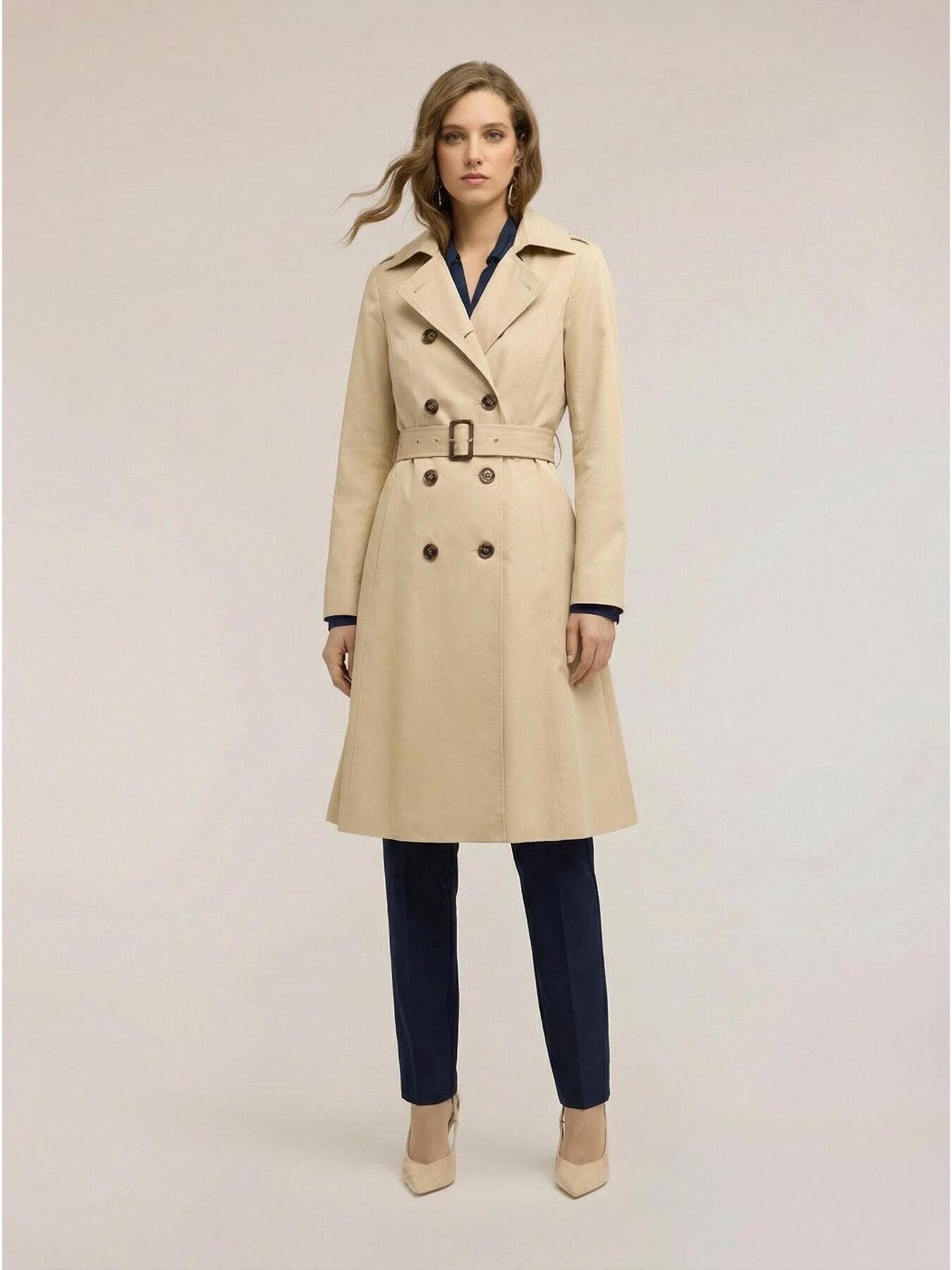 Mixed cotton drill trench coat with double belt image number 0