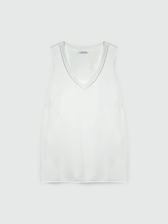 Top in due tessuti con scollo a V